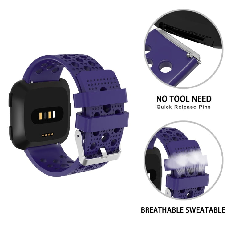 Breathable perforated TPU watch strap with quick-release for Fitbit Versa, purple.
