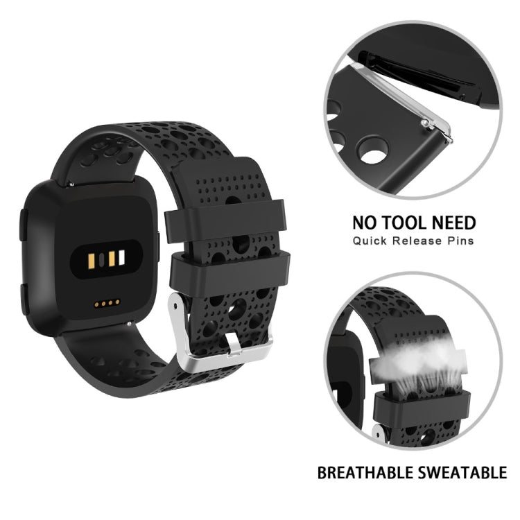 Breathable perforated TPU watch strap with quick-release for Fitbit Versa, black.