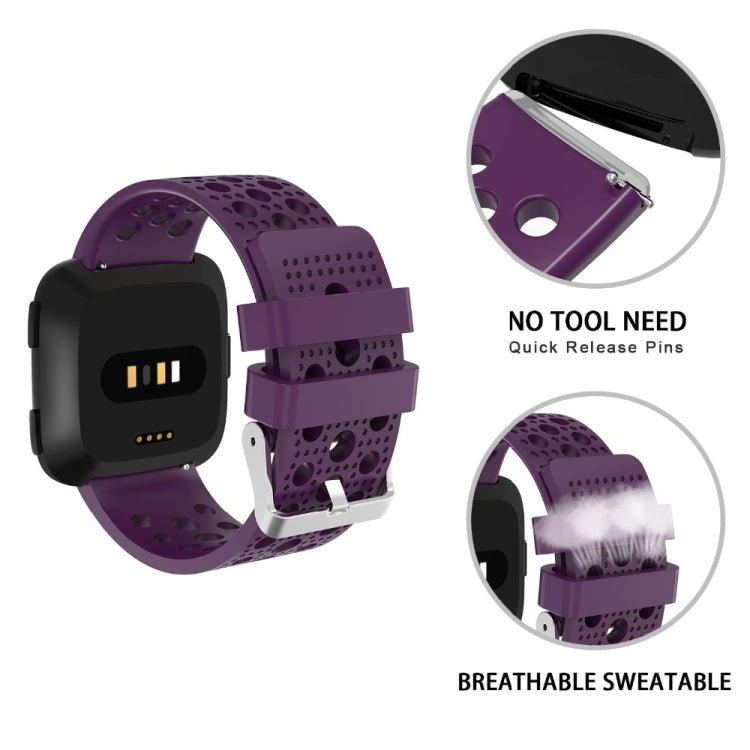 Breathable perforated TPU watch strap with quick-release for Fitbit Versa, dark purple.