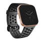 Large breathable silicone watch band with perforated strap and adjustable buckle, black.