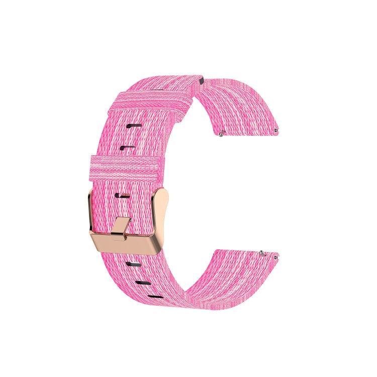 Canvas watch strap in bright pink with metal clasp and stitched adjustment holes