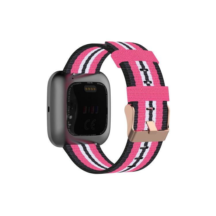 Canvas watch strap with pink, black, and white stripes for a smartwatch band