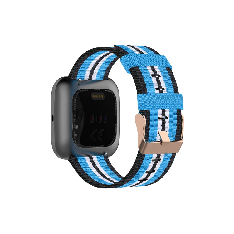 Canvas watch strap with blue and white stripes for a smartwatch band