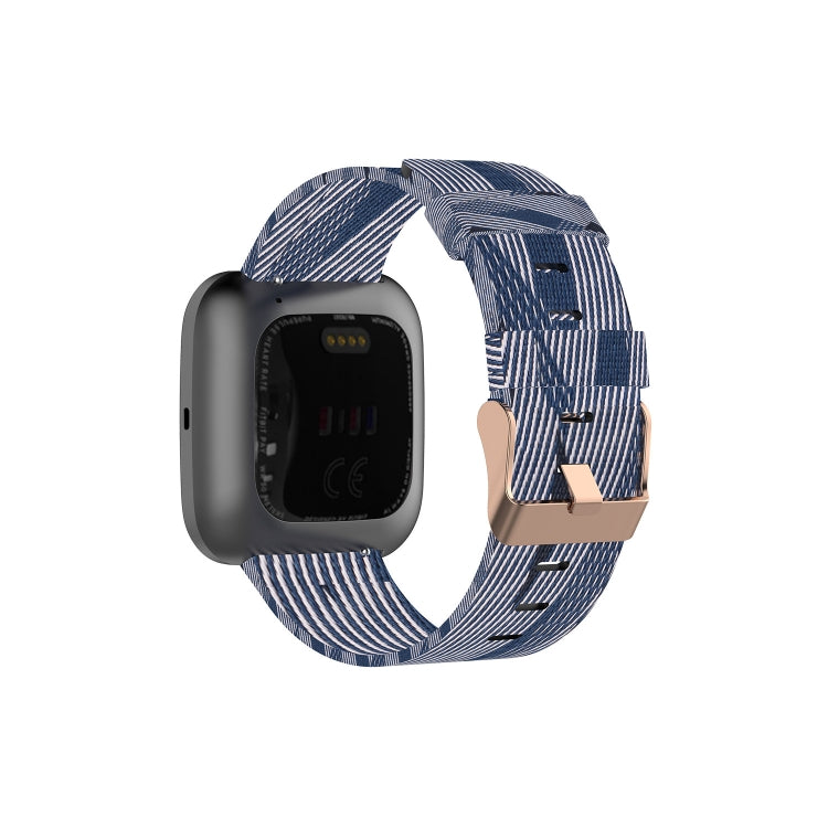 Canvas watch strap with navy and white striped pattern for a smartwatch band