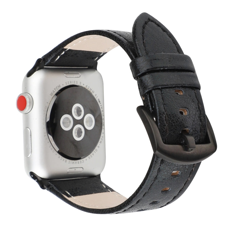 Black glitter leather watch band with metal buckle and punched holes