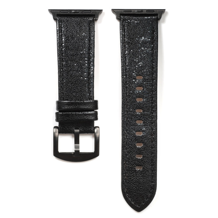 Black glitter leather watch band pair with buckle and punched holes