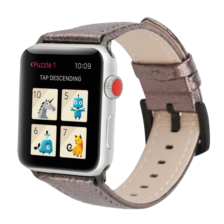 Grey textured glitter leather watch band with perforations and buckle
