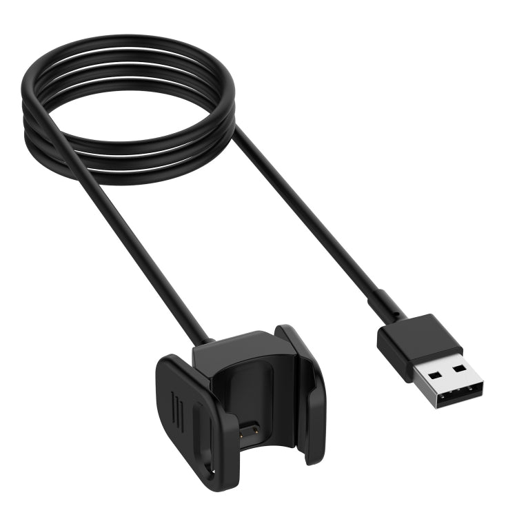 Coiled black USB charging cable with watch dock clip for FITBIT Charge 3
