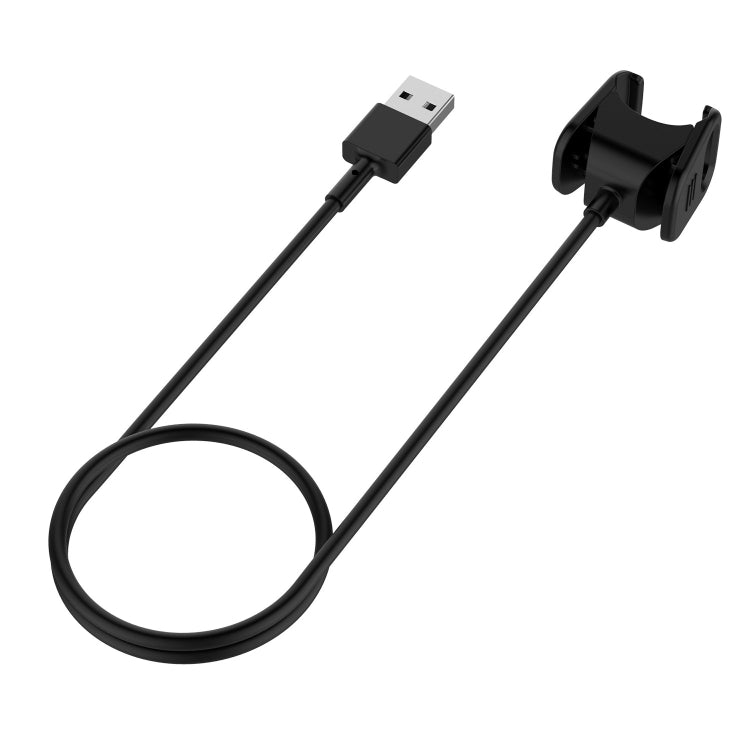 Black USB charging cable with molded connectors and watch dock clip