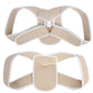 Children’s posture corrector brace laid flat: beige pads with white edging