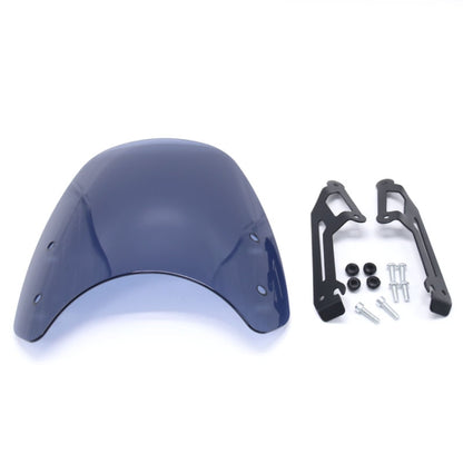 Smoked blue motorcycle windshield with mounting brackets and screws set