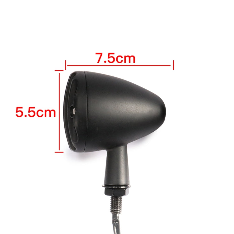 Black retro LED turn signal, 7.5 x 5.5 cm housing size, single angled lamp.