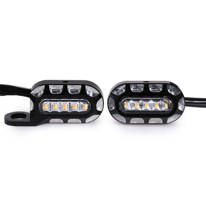 LED rearview mirror turn signal light pair, black housing with clear lens and 6 LEDs.