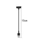 Black USB charging cable, 15cm length with USB and 2-pin end
