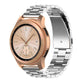 Silver steel smartwatch strap with rose-gold case and light dial watch