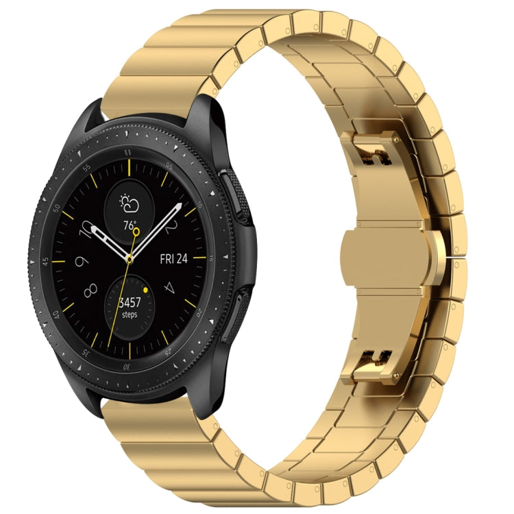Golden stainless steel watch strap with butterfly buckle, 46mm, for Galaxy Watch