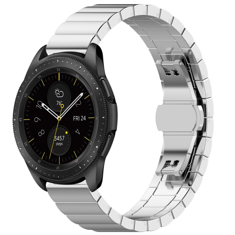 Silver stainless steel watch strap with butterfly buckle, 46mm, for Galaxy Watch