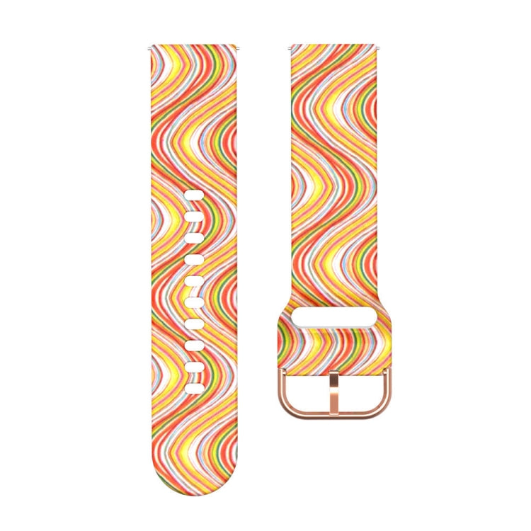 46mm silicone printed watch strap with rainbow wavy stripe pattern and rose-toned buckle