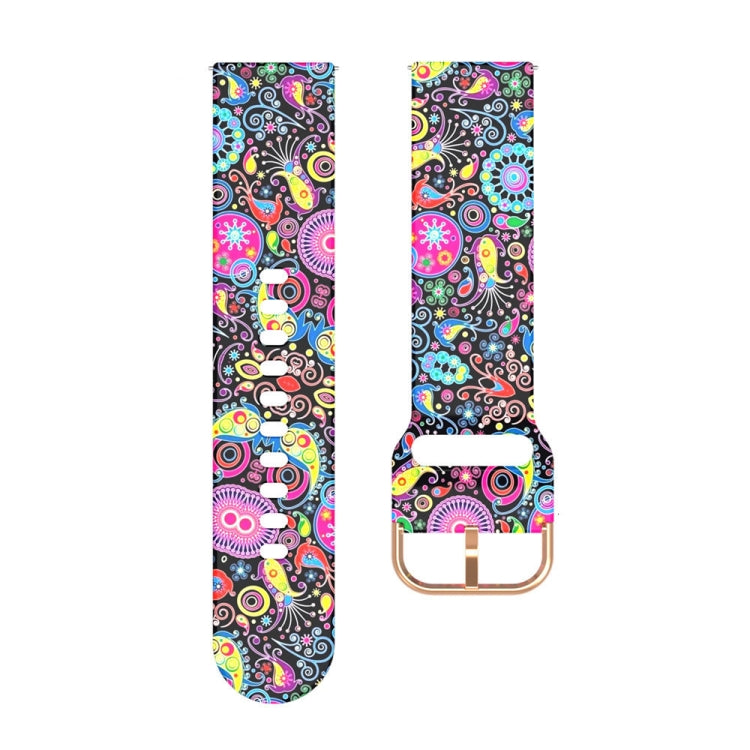 46mm silicone printed watch strap with dark colorful paisley pattern and rose-toned buckle