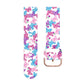 46mm silicone watch strap with blue and pink butterfly print on white, metal buckle.
