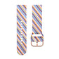 46mm silicone watch strap with rainbow diagonal stripe print, metal buckle.