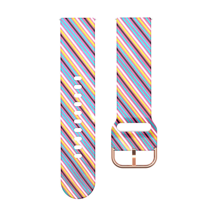 46mm silicone watch strap with rainbow diagonal stripe print, metal buckle.