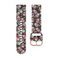 46mm silicone watch strap with colorful skull print on black, metal buckle.