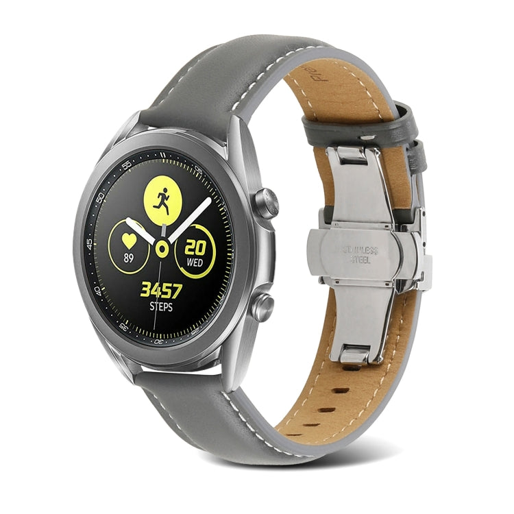 Butterfly Buckle Stitching Genuine Leather Watch Band, For Samsung Galaxy Watch4 20mm, For Huawei Watch GT 3 Pro 22mm