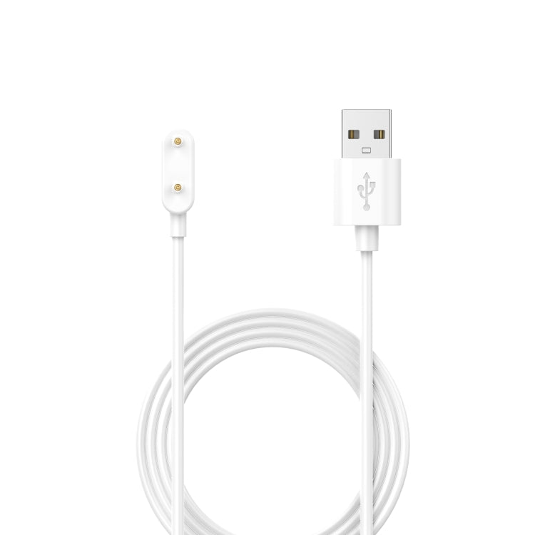 White magnetic charging cable with USB-A plug and two-pin connector for smartwatches.