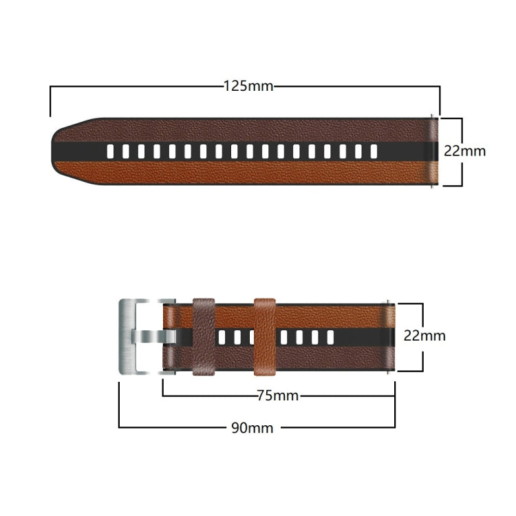 22mm Silicone + Leather Tri-color Watch Band, For Huawei Watch GT 3 Pro