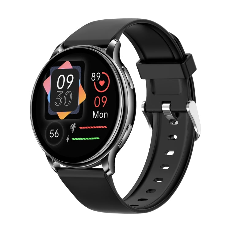 Black smartwatch with black dial, colorful health icons on the color TFT screen