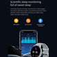 Smart watch with dark screen and light gray strap, fitness charts on the display