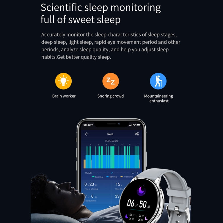 Smart watch with dark screen and light gray strap, fitness charts on the display