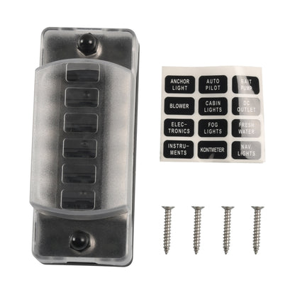 6-way blade fuse holder with negative bus, clear cover and mounting screws