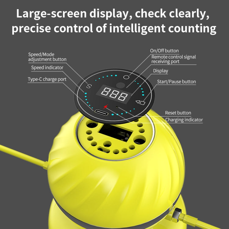 Yellow skipping rope machine close-up with digital counter screen and control buttons