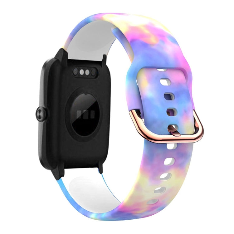 Silicone watch band with iridescent rainbow gradient, rose-gold clasp