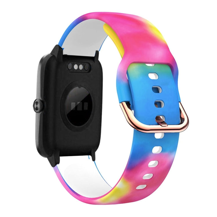 Silicone watch band with colorful tie-dye gradient, rose-gold clasp