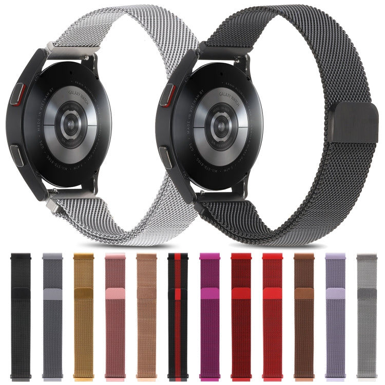 Assorted Milanese steel watch bands in multiple colors, mesh straps with clasps