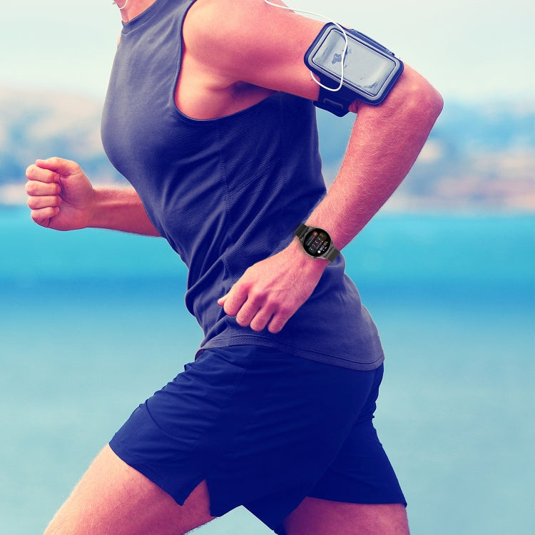 Black watch band worn on wrist during exercise, secure strap with clasp