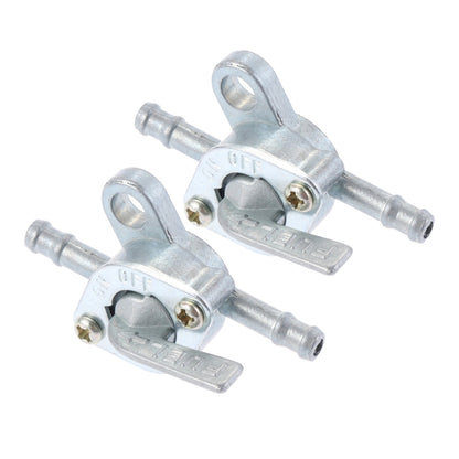 Metal fuel tank shutoff valve switch with lever and 6mm hose fittings, 2-pack