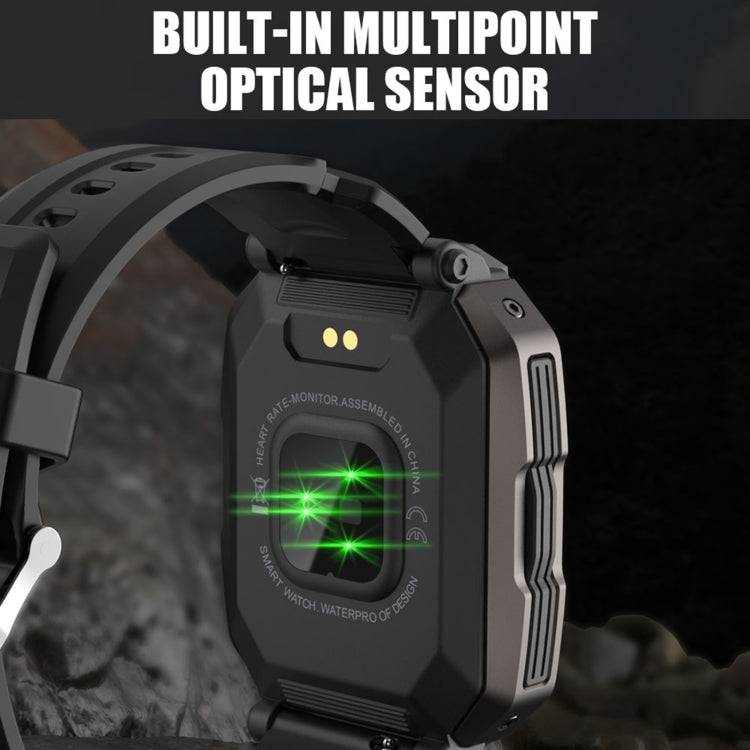 Black smartwatch with built-in optical sensor window on the back