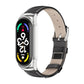 Genuine leather watch band with metal case, black strap and silver watch frame.