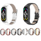 Genuine leather watch band with metal case, shown in white and black strap colors.