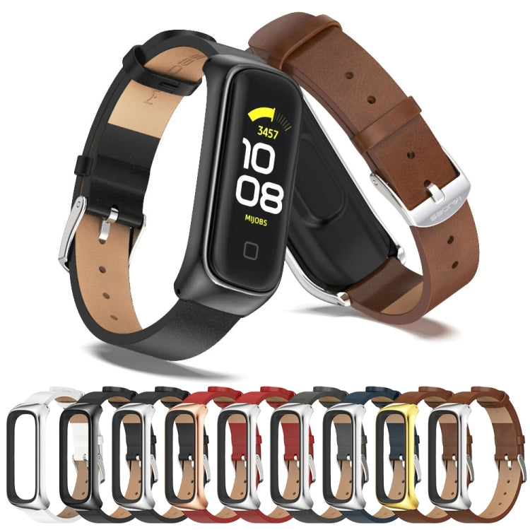MIJOBS Metal Case Microfiber Leather Watch Band, For Samsung Galaxy Fit 2
