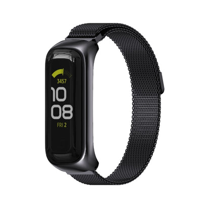 Magnetic stainless steel watch band with black woven mesh strap for fitness tracker