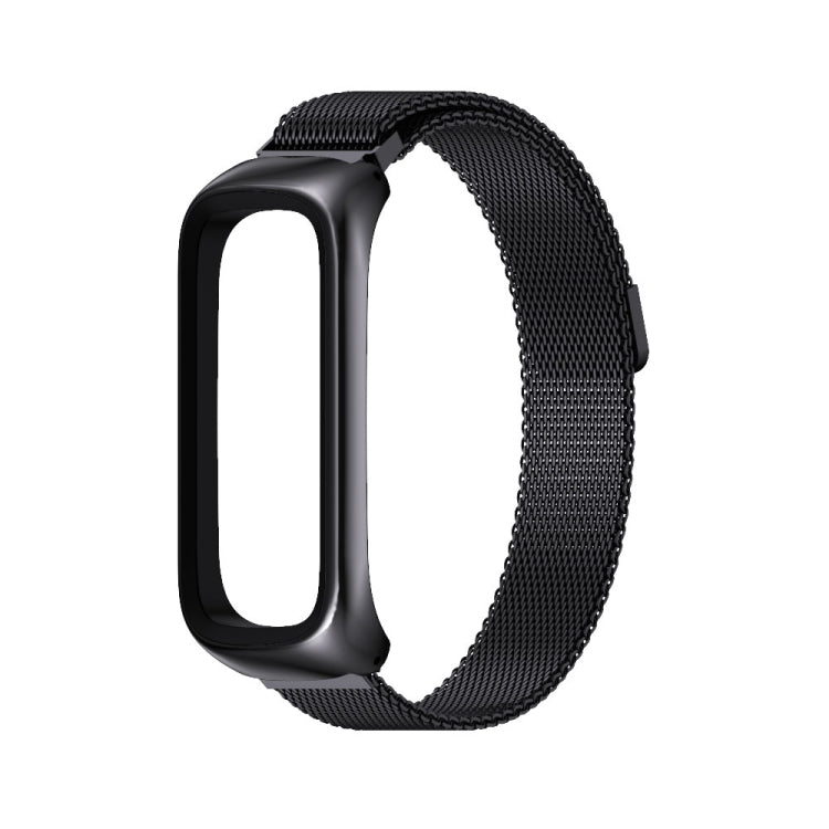 Magnetic stainless steel watch band with dark gray woven mesh strap for fitness tracker