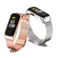 Rose gold and silver stainless steel mesh watch bands with buckle clasps.