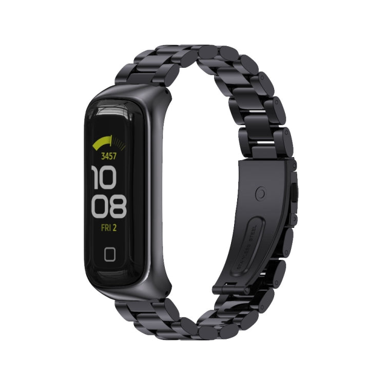 Three-bead metal watch band in black with linked bracelet for a slim fitness watch case
