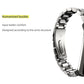 Three-bead metal watch band with stainless steel links and buckle clasp, silver tone