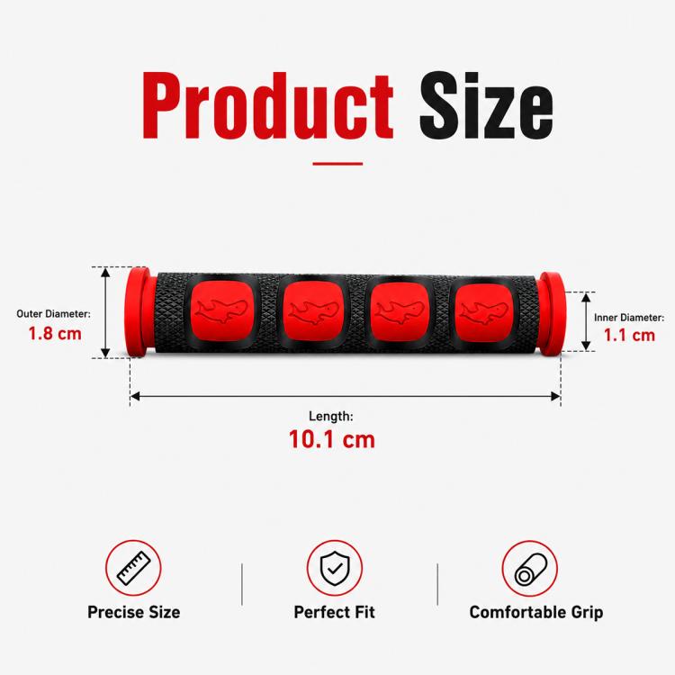 Red textured handlebar grip covers size diagram with outer and inner diameter markings